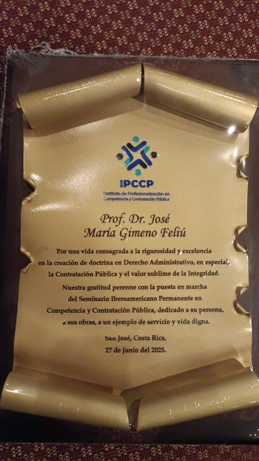 Reconocimiento José María Gimeno Feliú